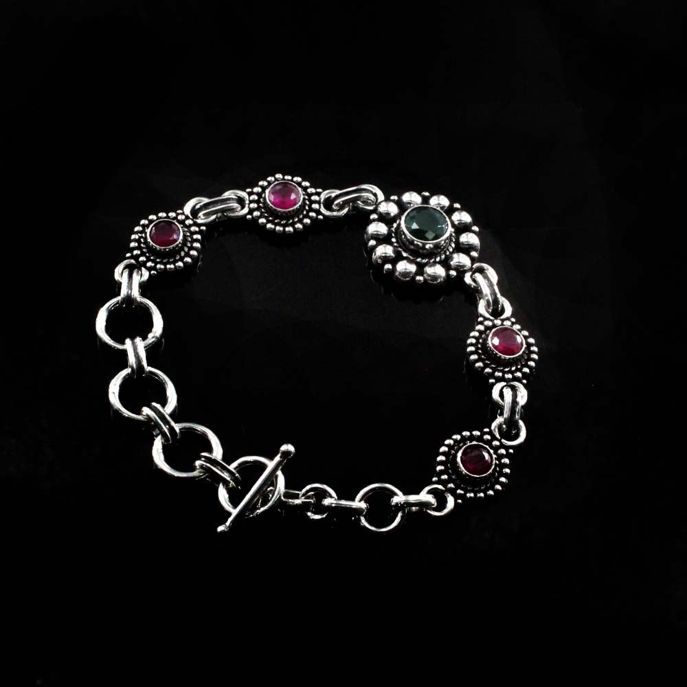 Indian Real Silver Cut Stone Oxidized Bracelet