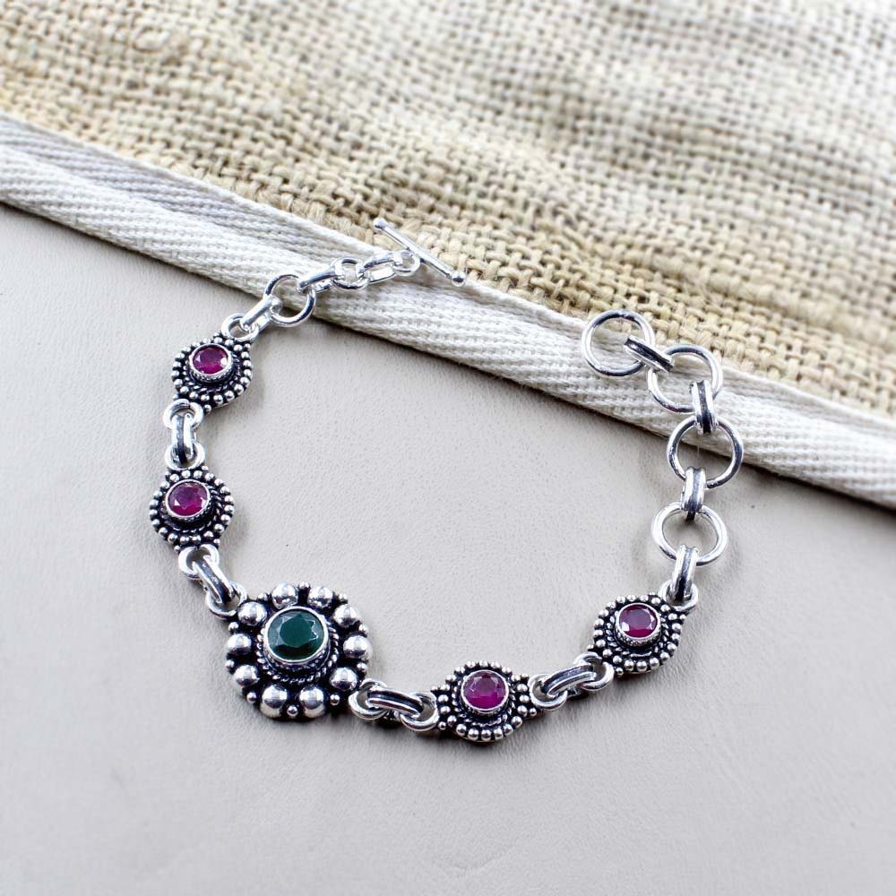 Indian Real Silver Cut Stone Oxidized Bracelet