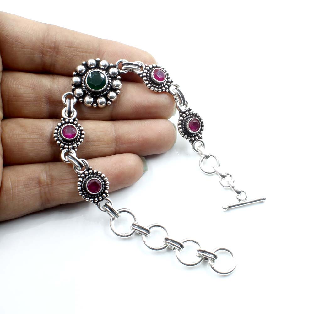 Indian Real Silver Cut Stone Oxidized Bracelet