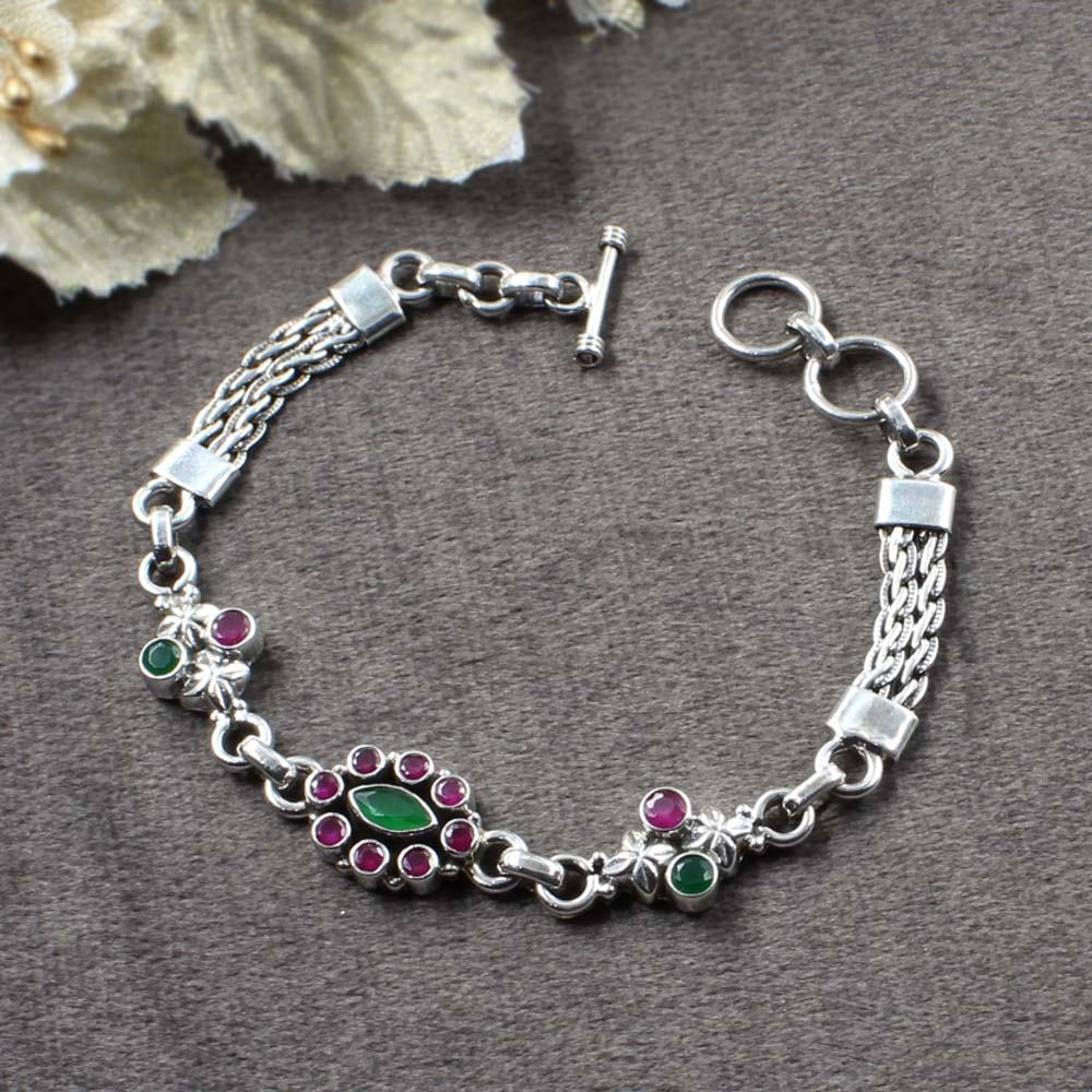 Indian Real Silver Cut Stone Oxidized Bracelet