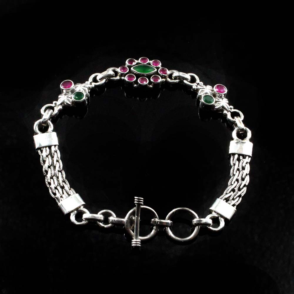 Indian Real Silver Cut Stone Oxidized Bracelet