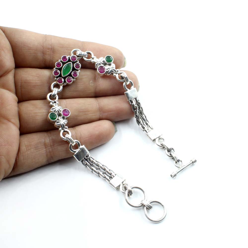 Indian Real Silver Cut Stone Oxidized Bracelet