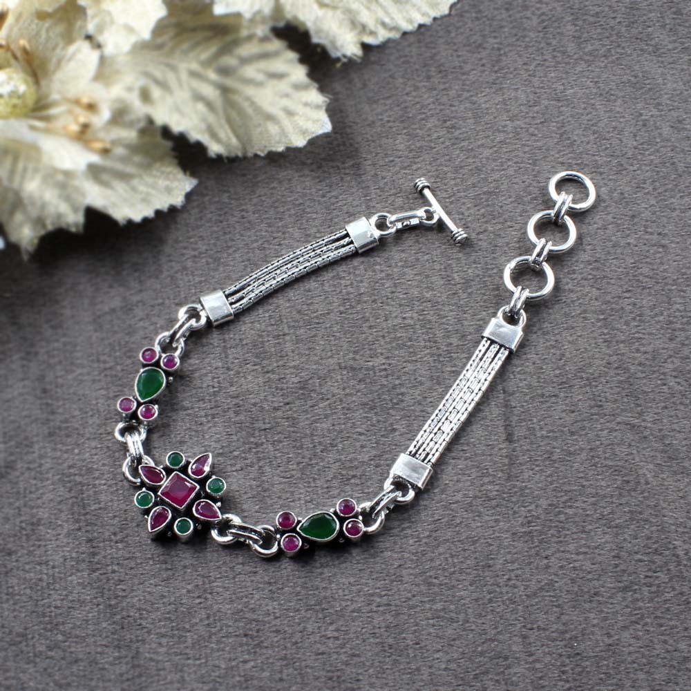Real Silver Cut Stone Oxidized Bracelet