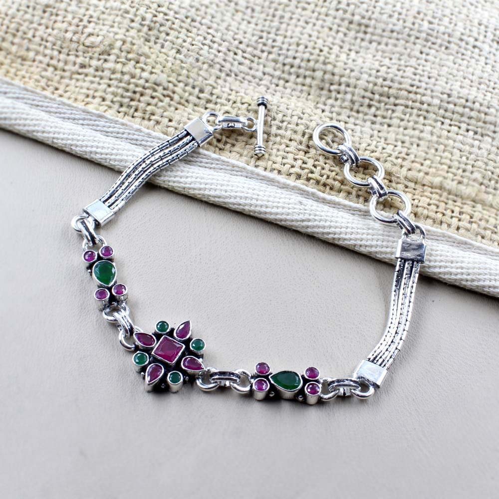 Real Silver Cut Stone Oxidized Bracelet