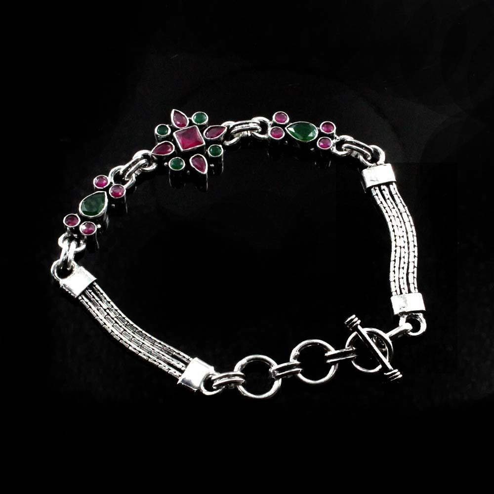 Real Silver Cut Stone Oxidized Bracelet