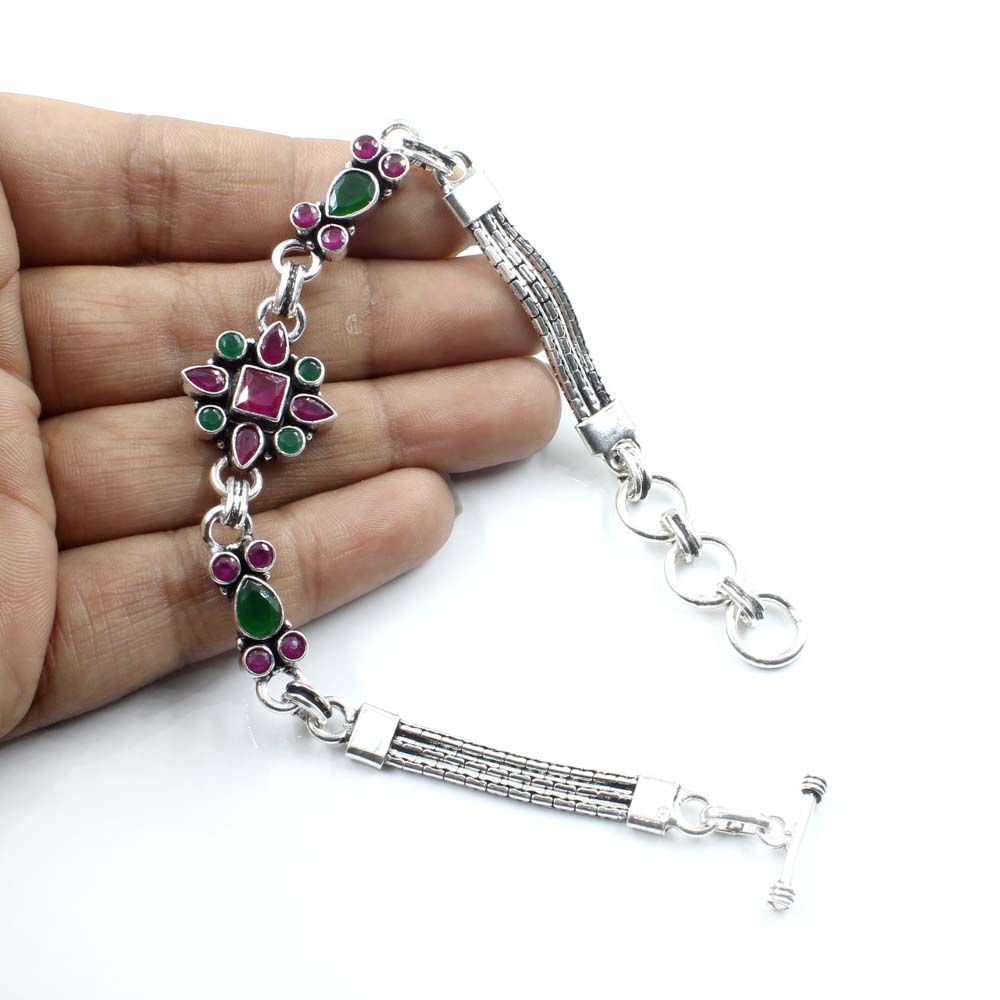 Real Silver Cut Stone Oxidized Bracelet