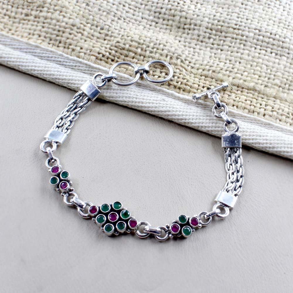 Real Silver Cut Stone Oxidized Bracelet