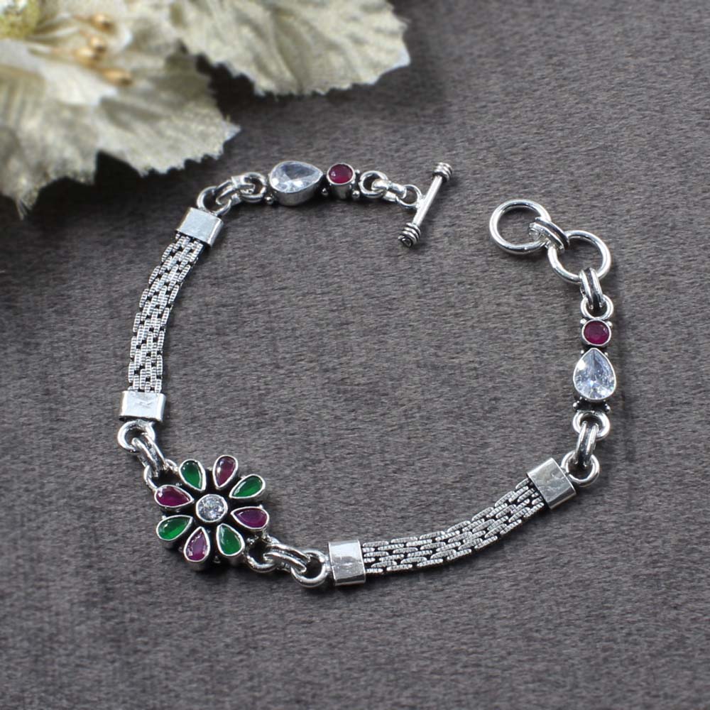 Real Silver Cut Stone Oxidized Bracelet