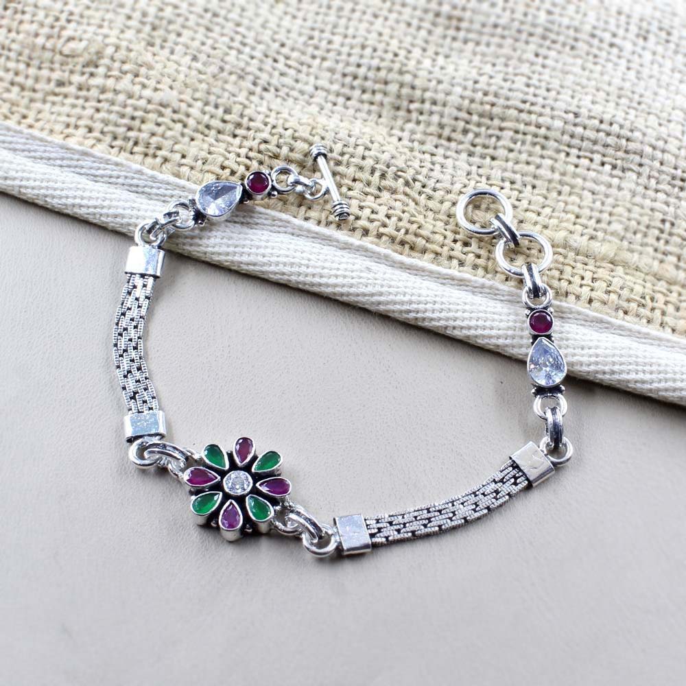 Real Silver Cut Stone Oxidized Bracelet