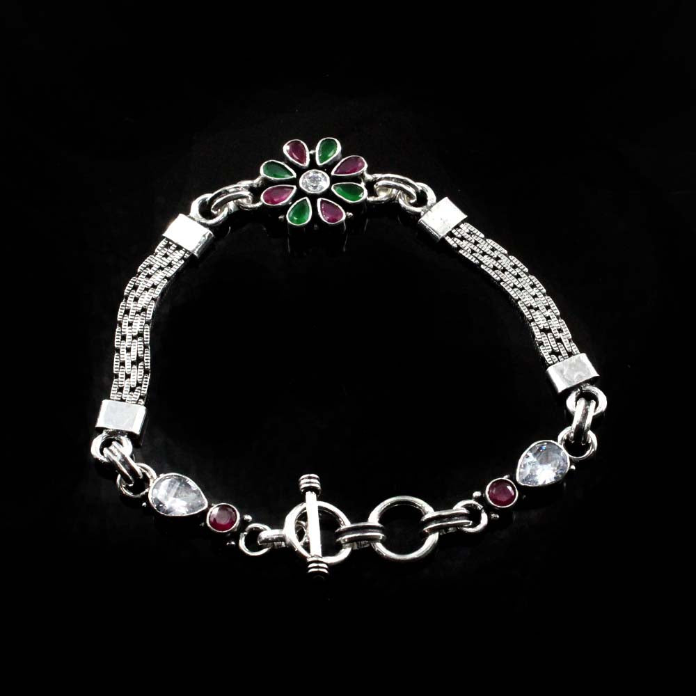 Real Silver Cut Stone Oxidized Bracelet