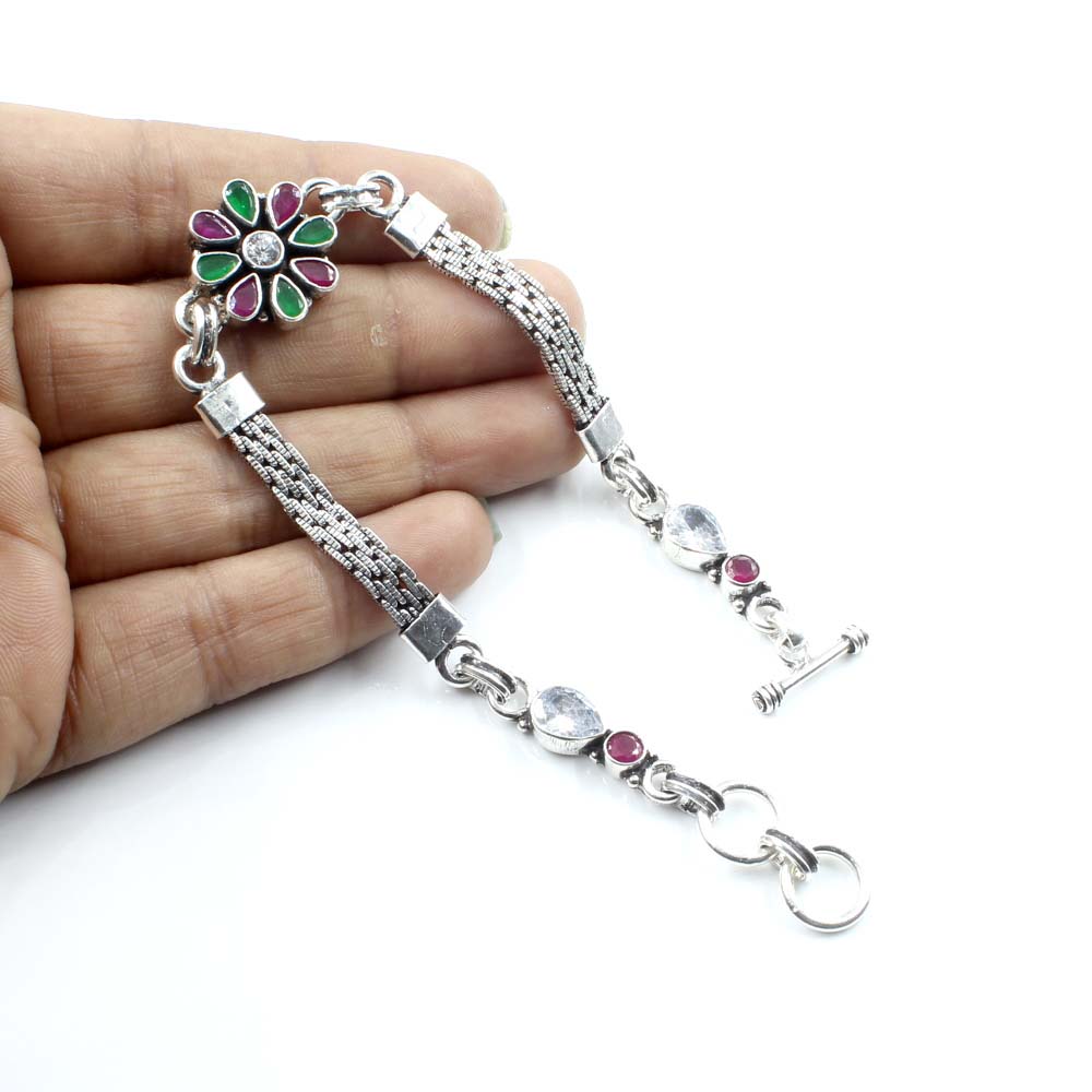 Real Silver Cut Stone Oxidized Bracelet