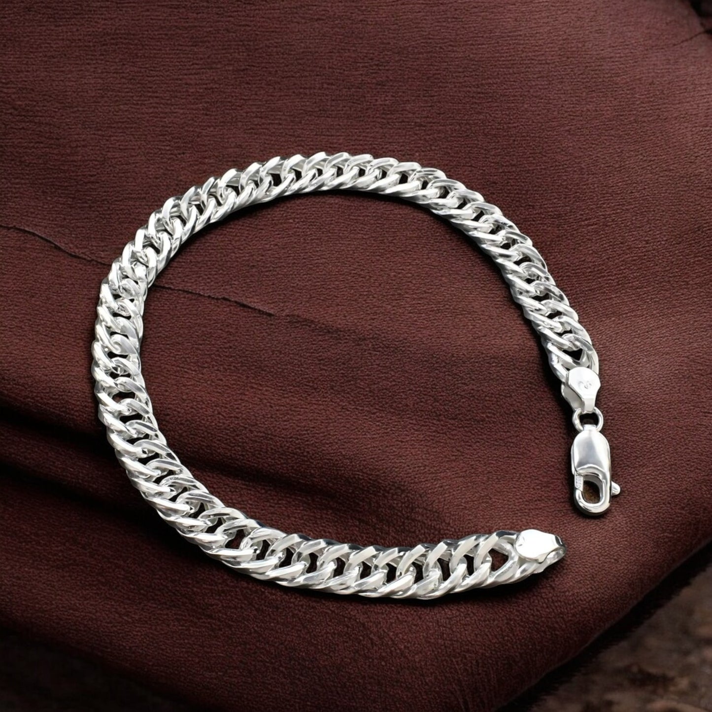 925 Real Silver Cuban Link Men's Chain Bracelet 8.5"