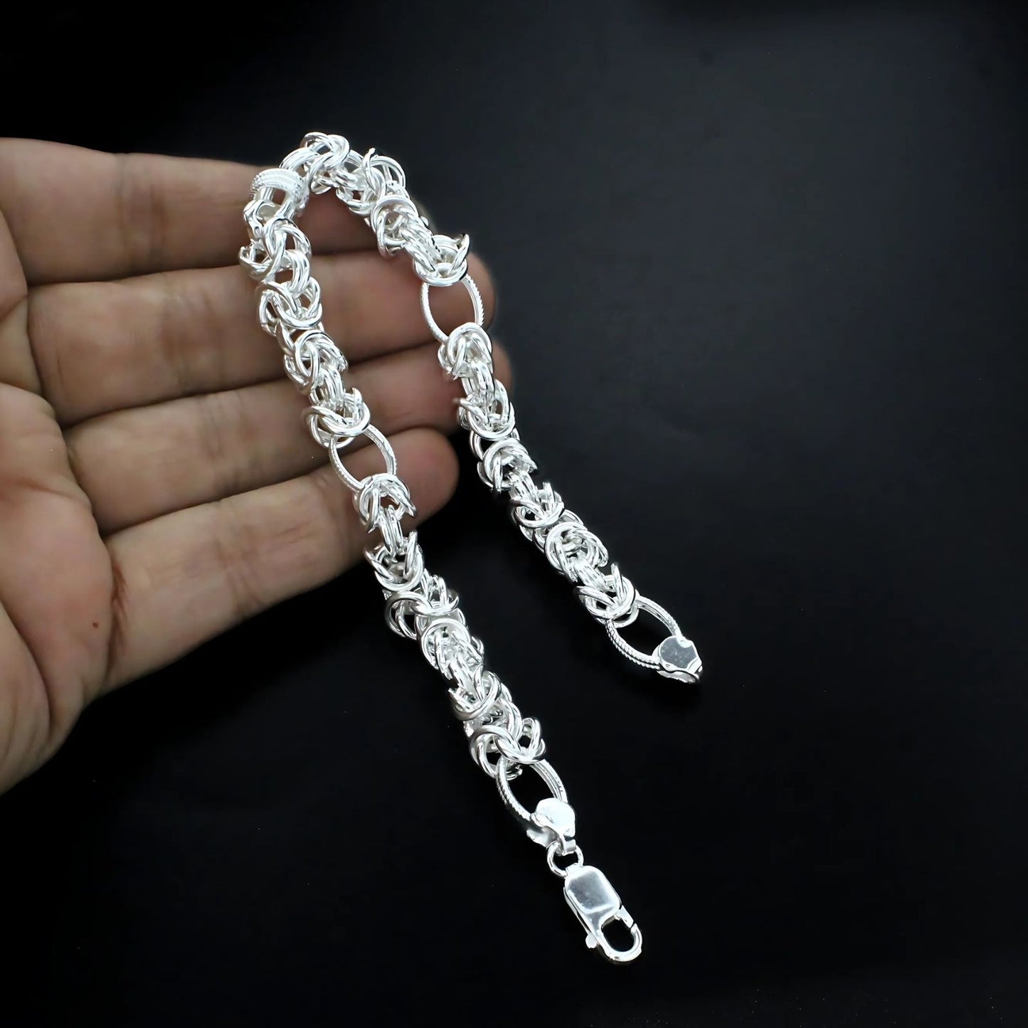 925 Real Silver Elegant Men's Chain Bracelet 8.5"