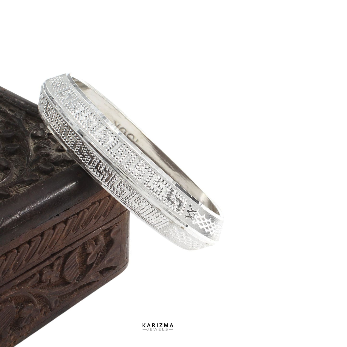Heavy 990 Solid Silver Men's Kada in Versace pattern
