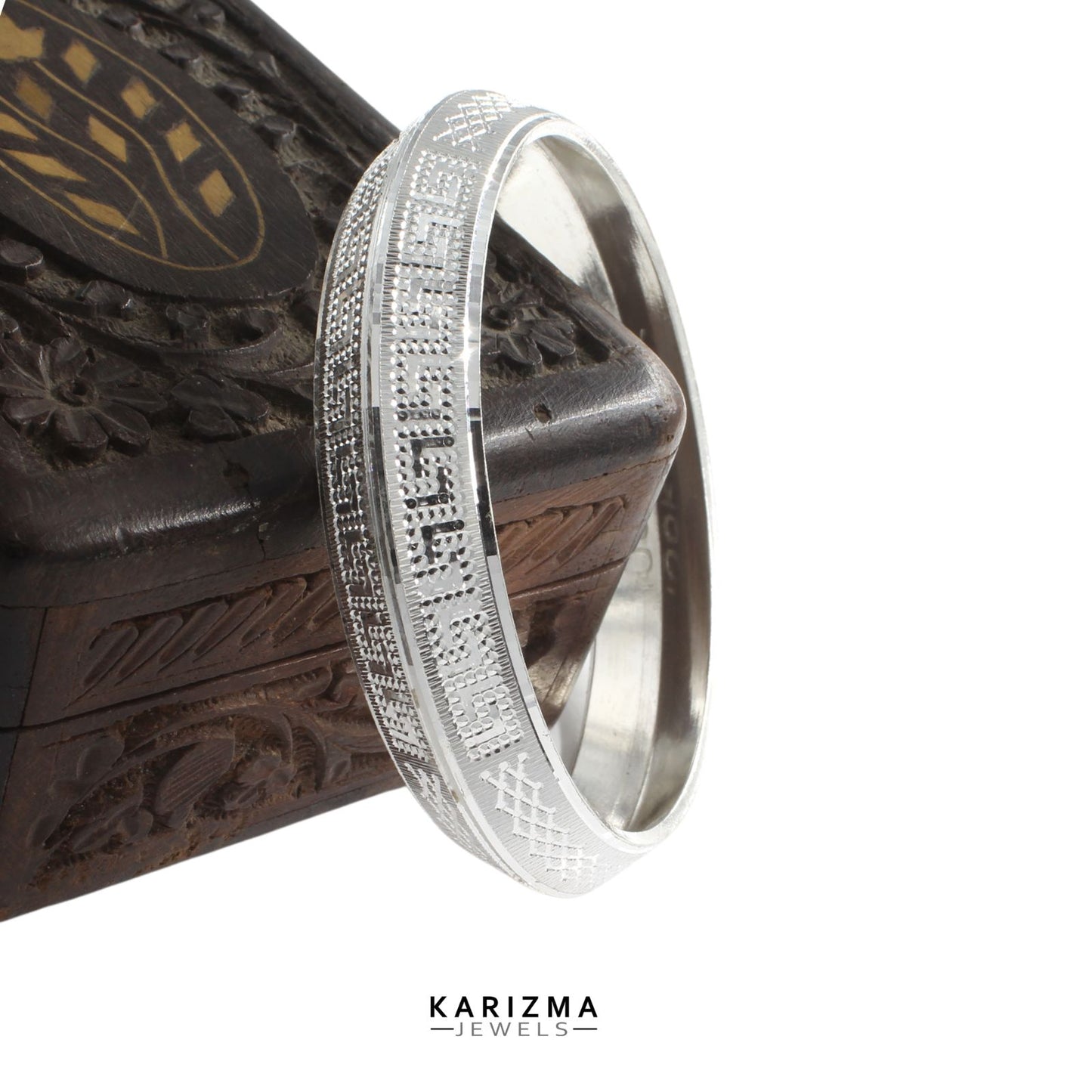 Heavy 990 Solid Silver Men's Kada in Versace pattern