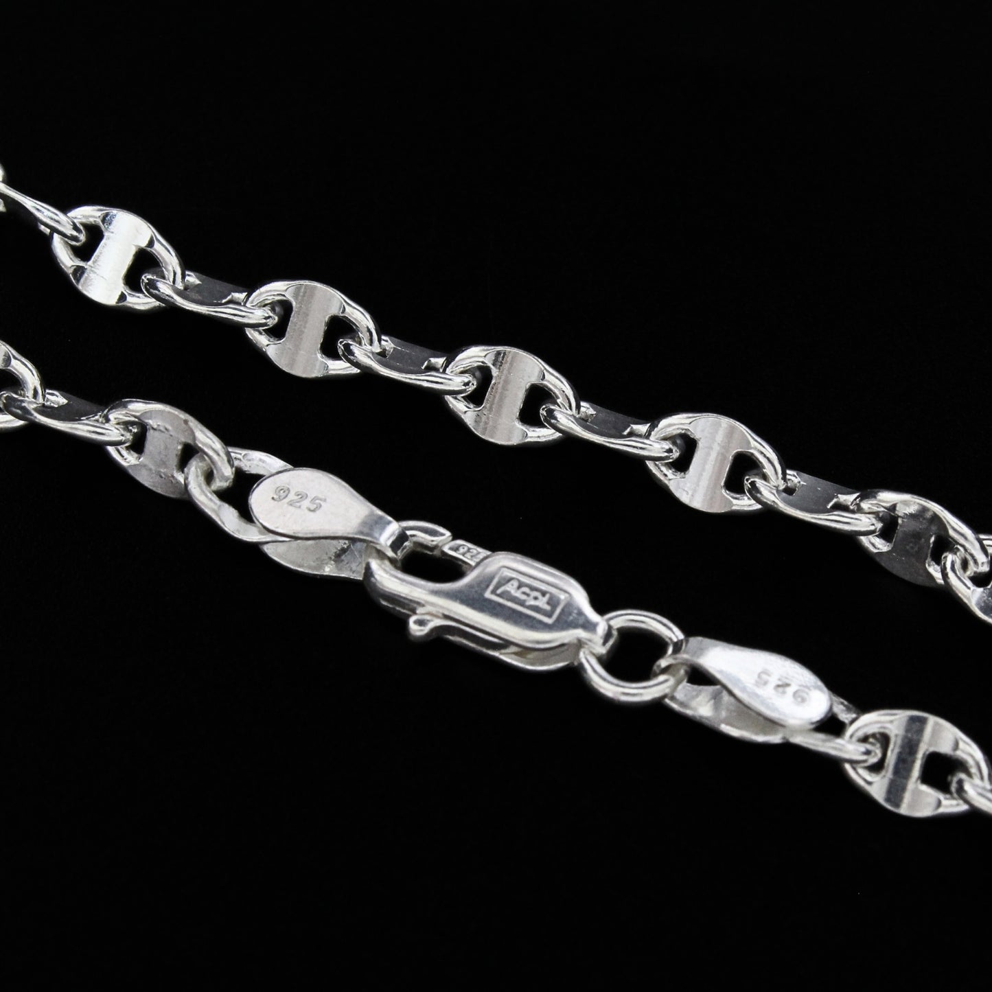 925 Real Sterling Silver Puffed Mariner Neck Chain 20"