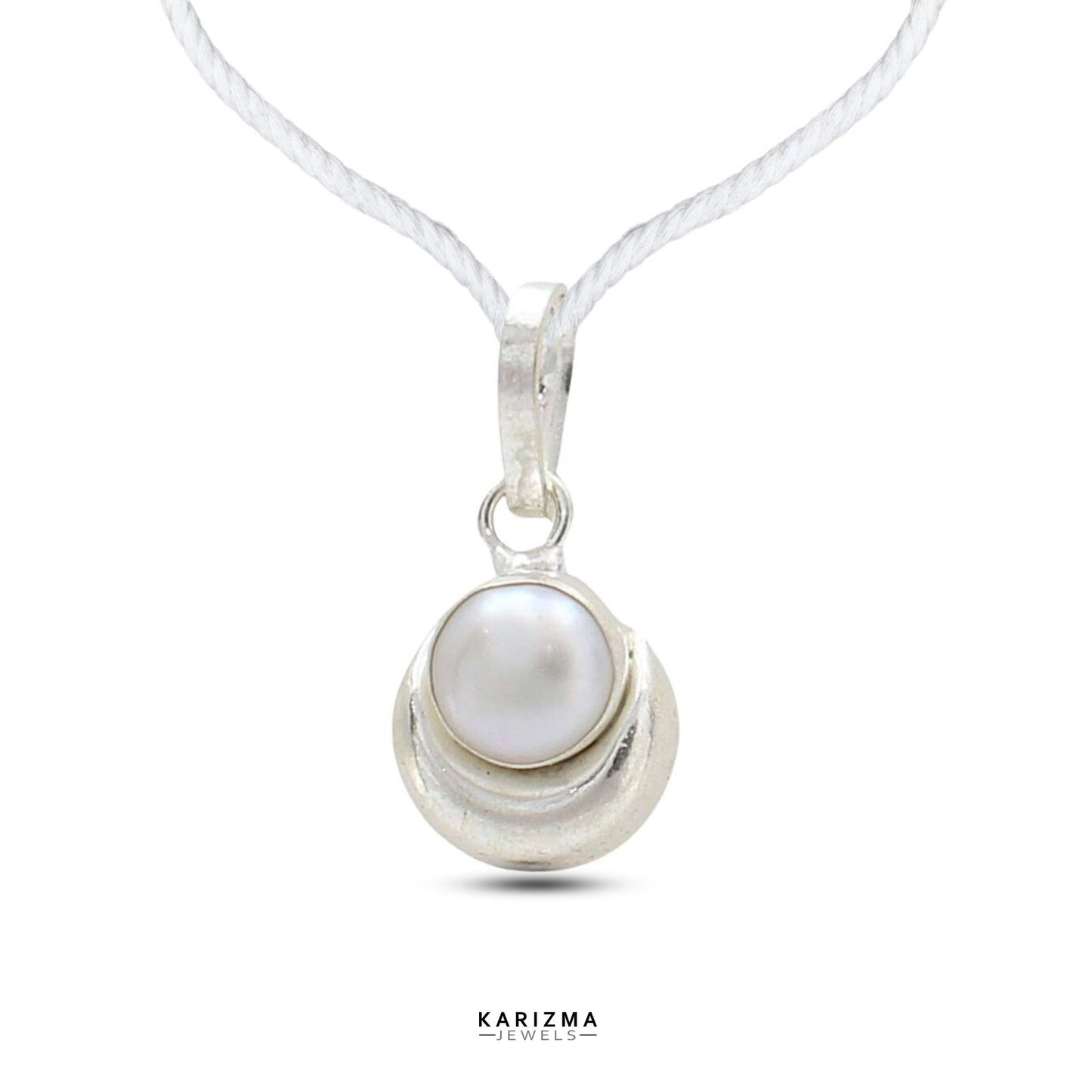 Pearl Moon shaped Natural Moti silver Pendant for Astrology