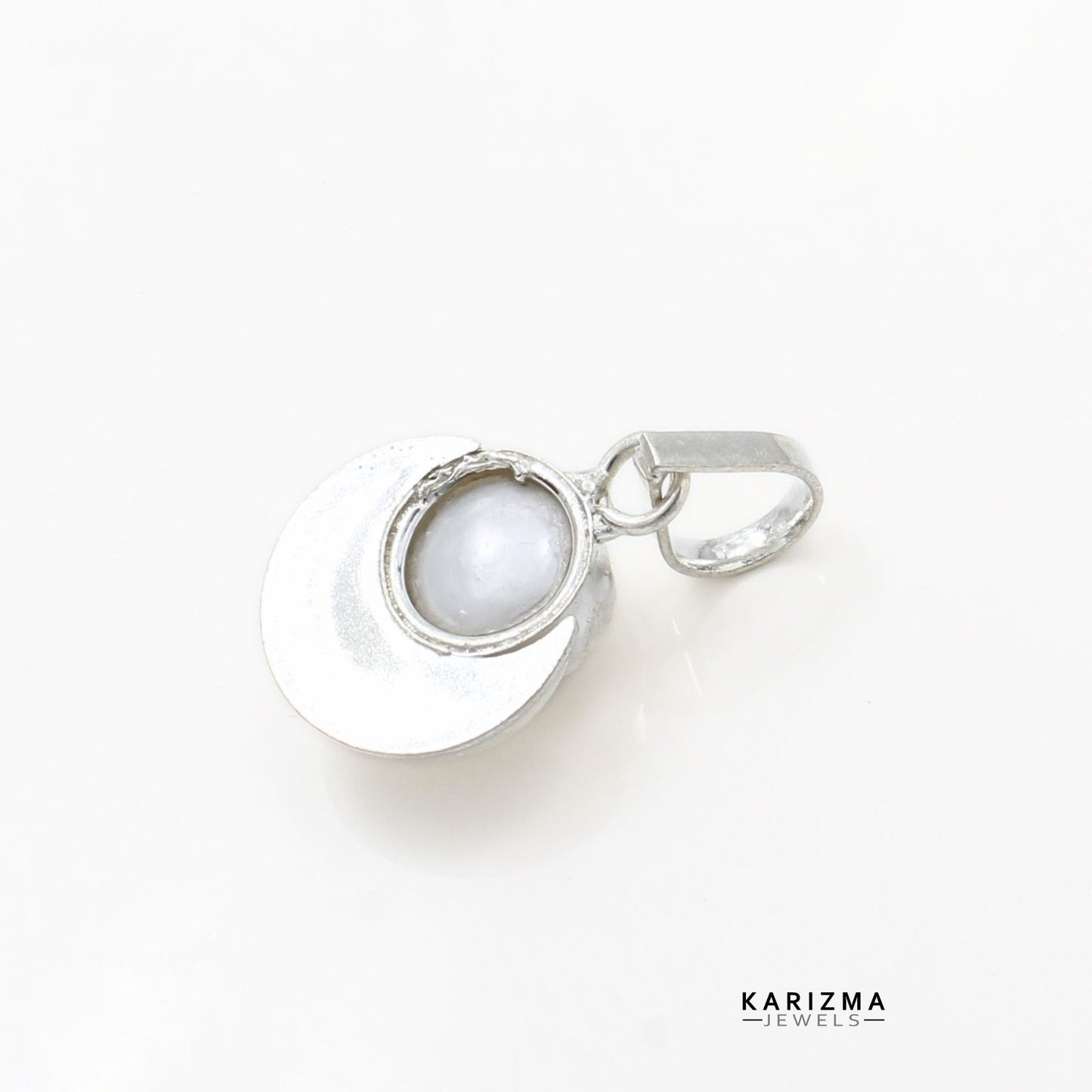 Pearl Moon shaped Natural Moti silver Pendant for Astrology