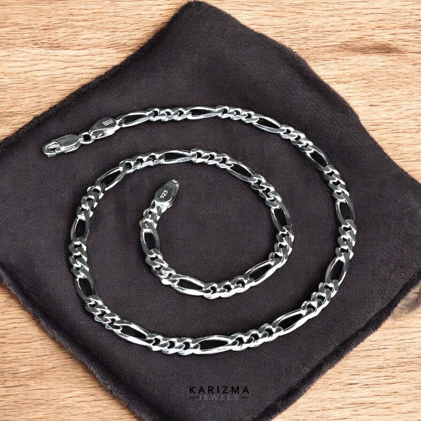 925 Sterling Silver Excellent Figaro style Unisex Neck Chain 15"