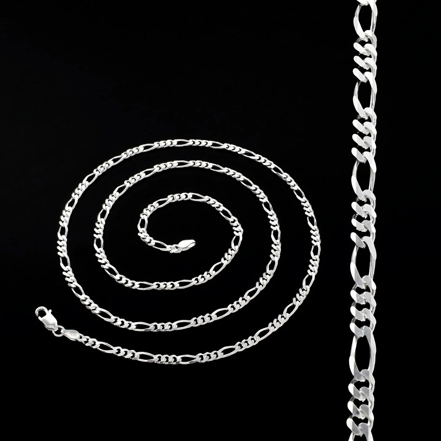 Real 925 Sterling Silver Unisex Figaro style Neck Chain 24"