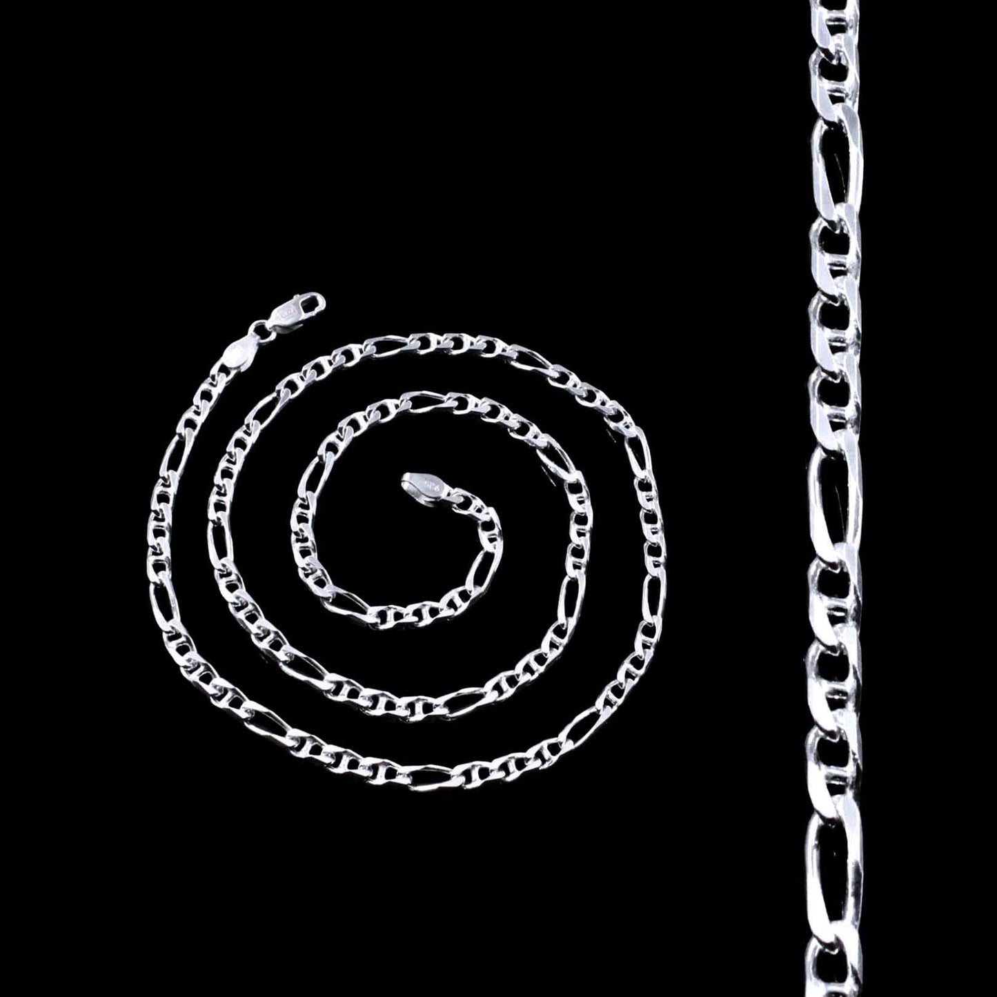 Real 925 Sterling Silver Figaro Link Unisex Neck Chain 24"