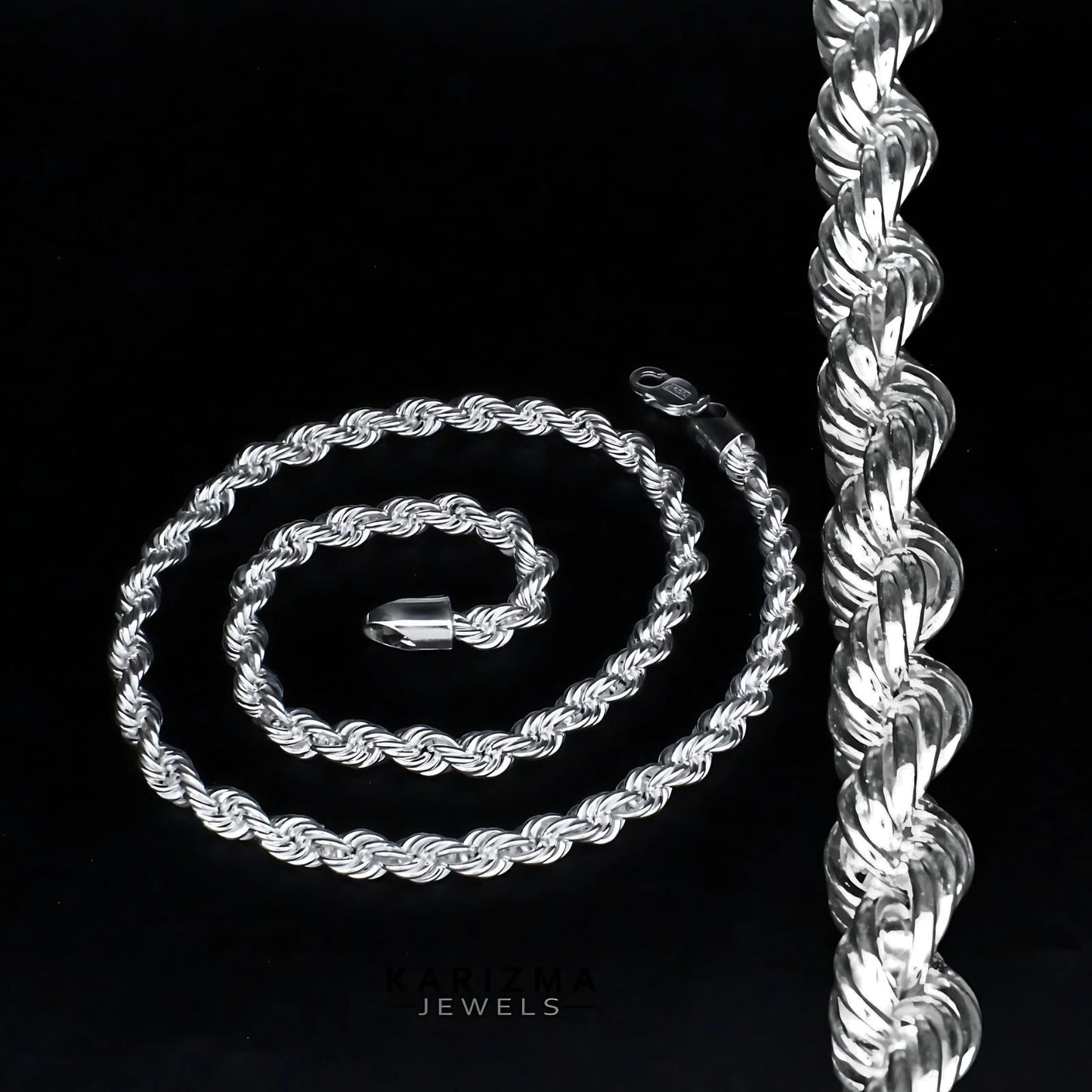 925 Sterling Silver heavy Rope Design Men's Neck Chain 24"