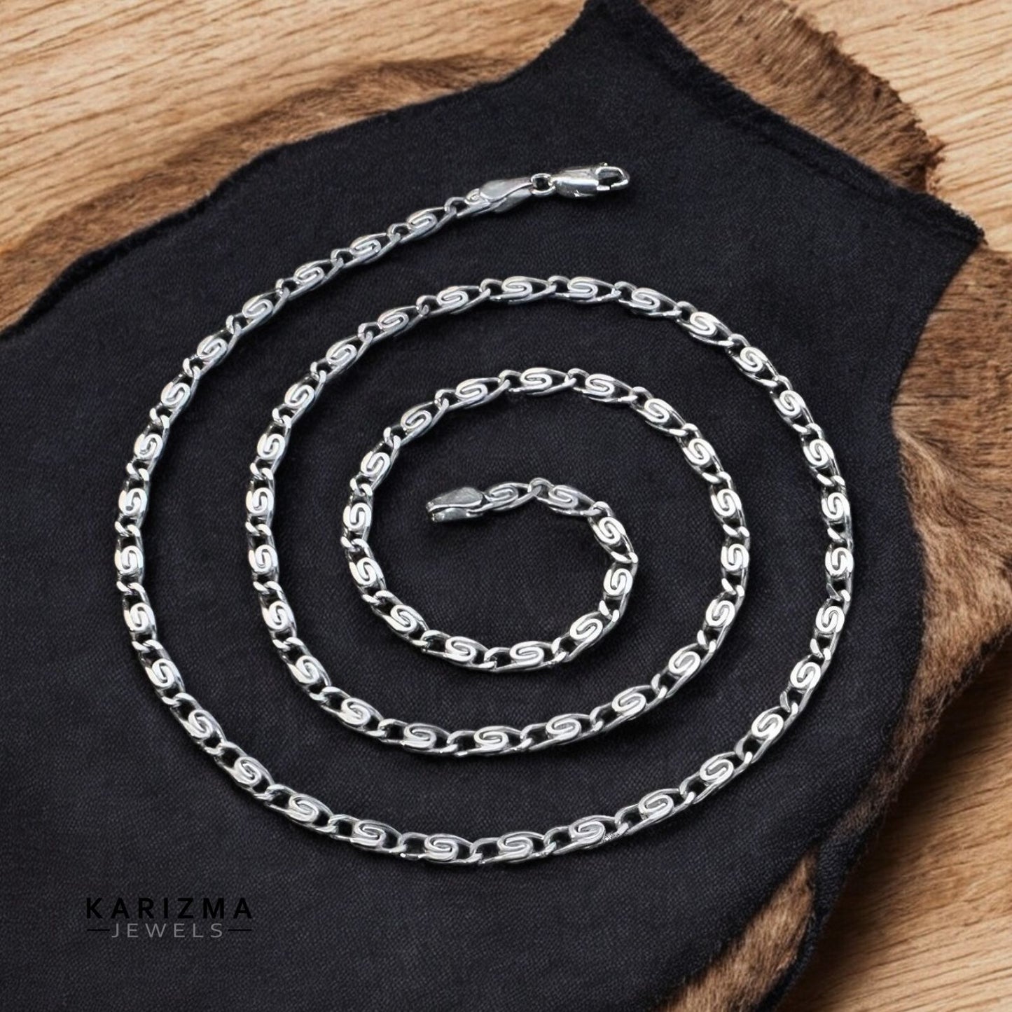 925 Sterling Silver unique trendy Unisex JALEBI DESIGN Neck Chain 22"