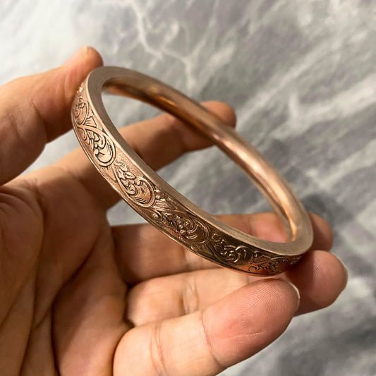 Heavy Flat Engraved Copper Kada for Men