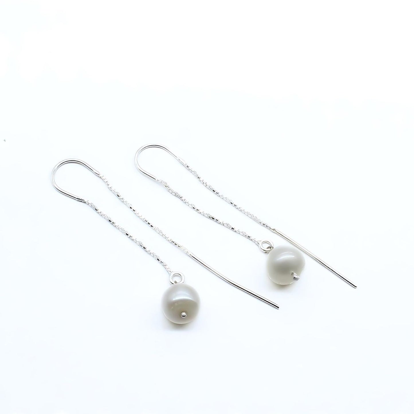 Pure Silver Modern Lady Earrings with White Pearl