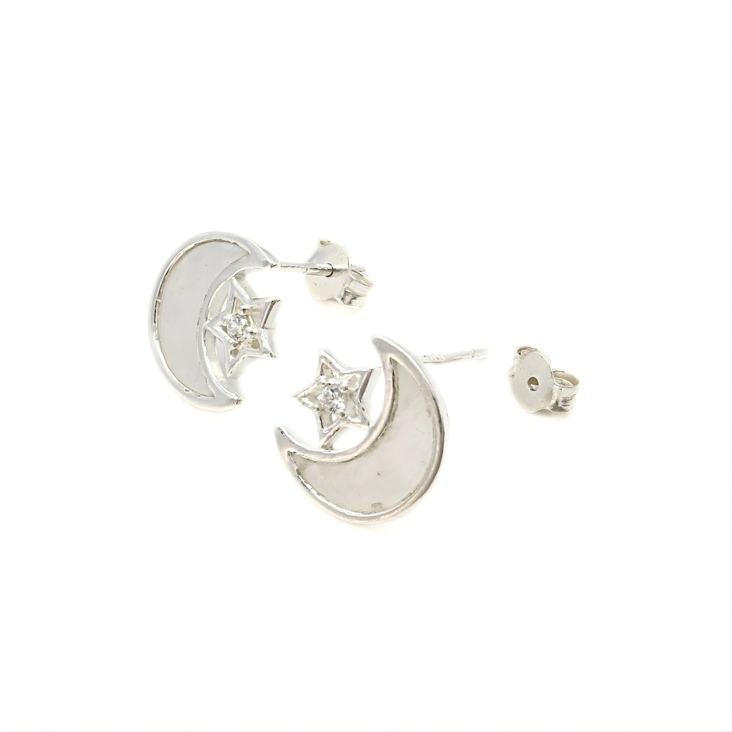 925 Sterling Silver White CZ Moon and Star gifting Earrings