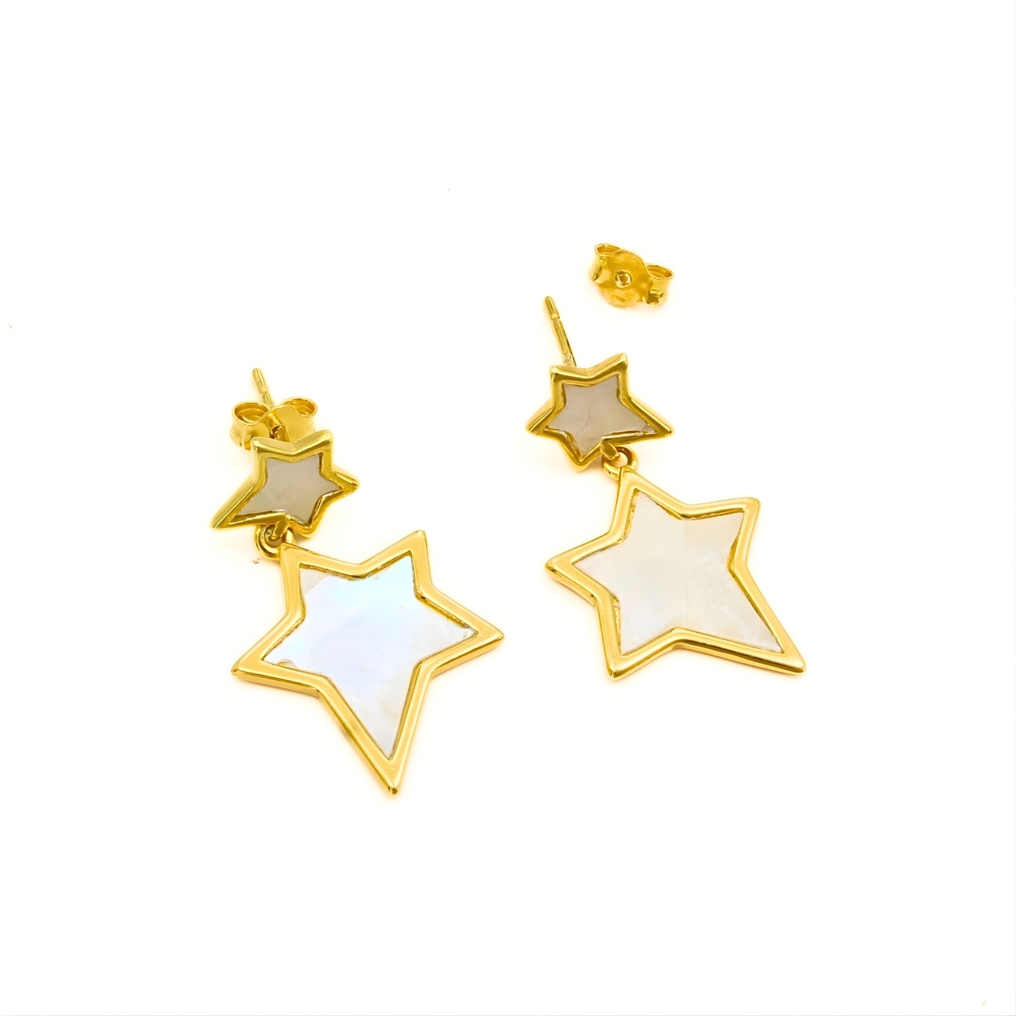 Amazing 925 Sterling Silver Gold Tone Star Shape Drop Earrings
