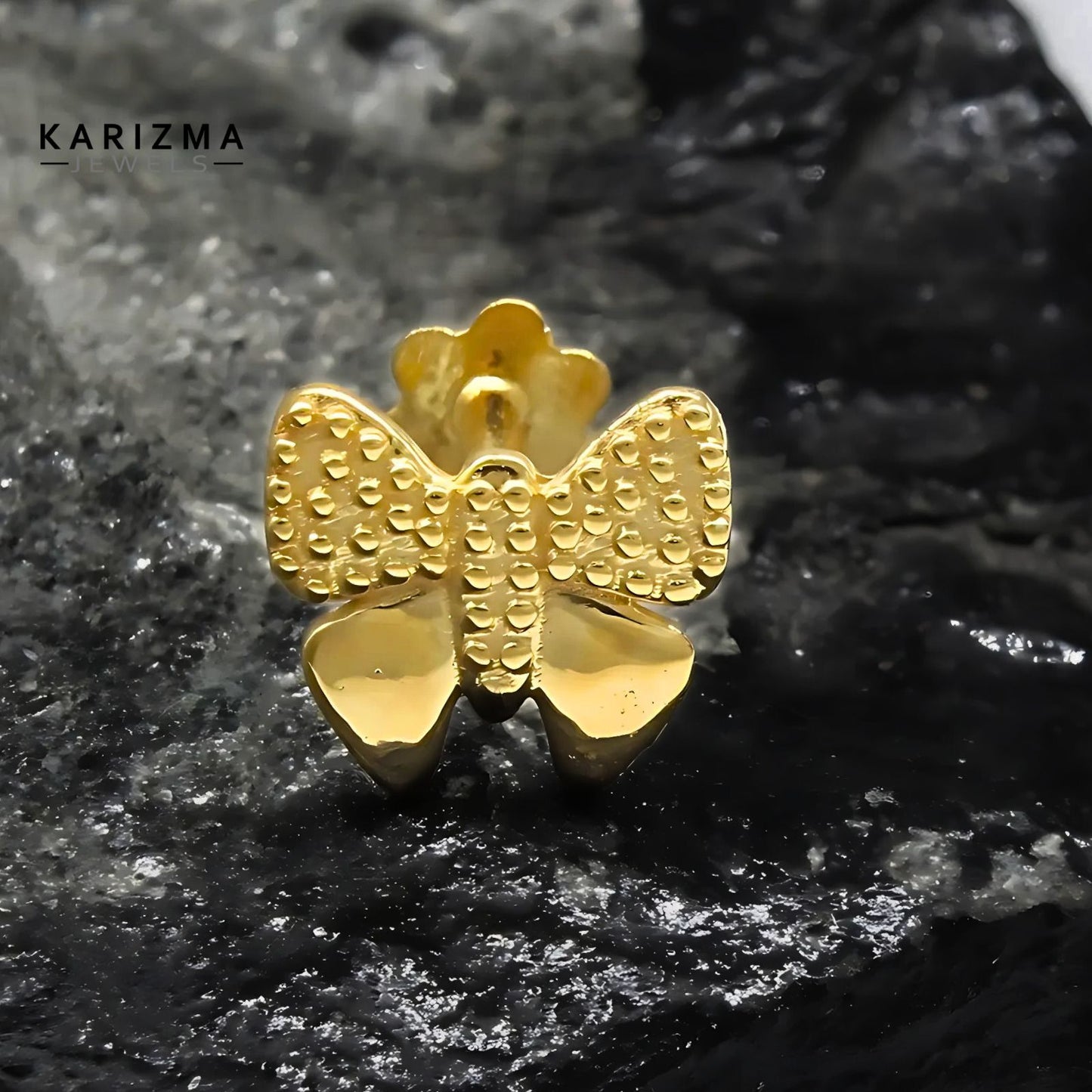 18K Real Gold Butterfly Two in One women Nose pin cum Earring Gold Screw Back