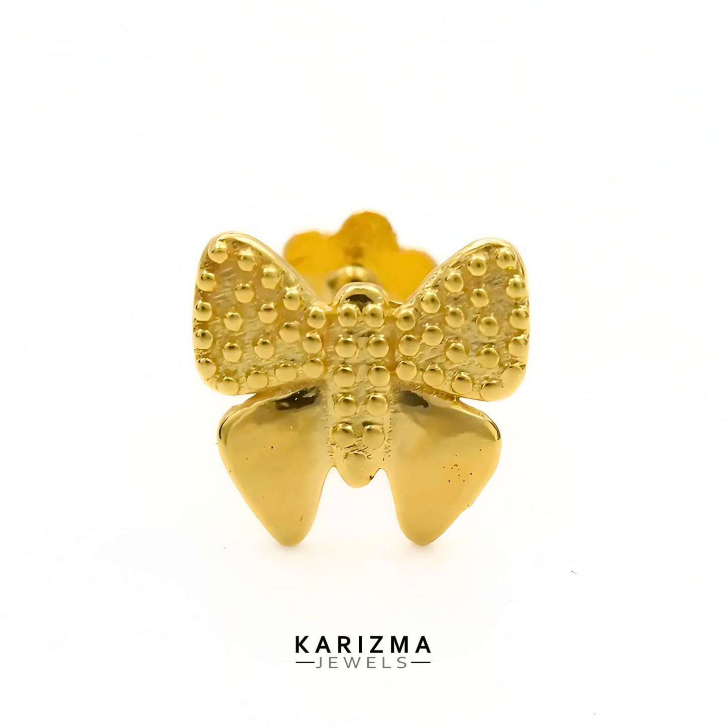 18K Real Gold Butterfly Two in One women Nose pin cum Earring Gold Screw Back