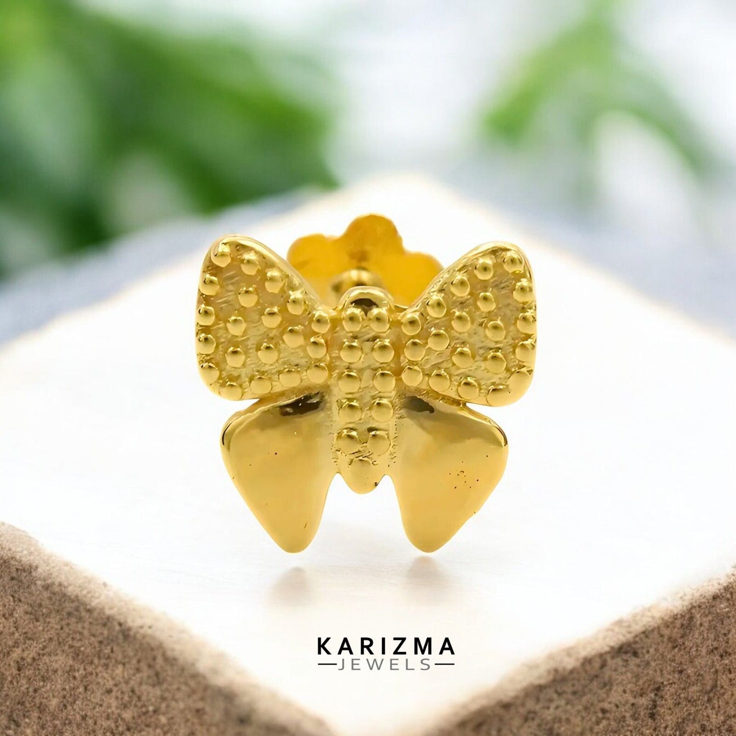 18K Real Gold Butterfly Two in One women Nose pin cum Earring Gold Screw Back