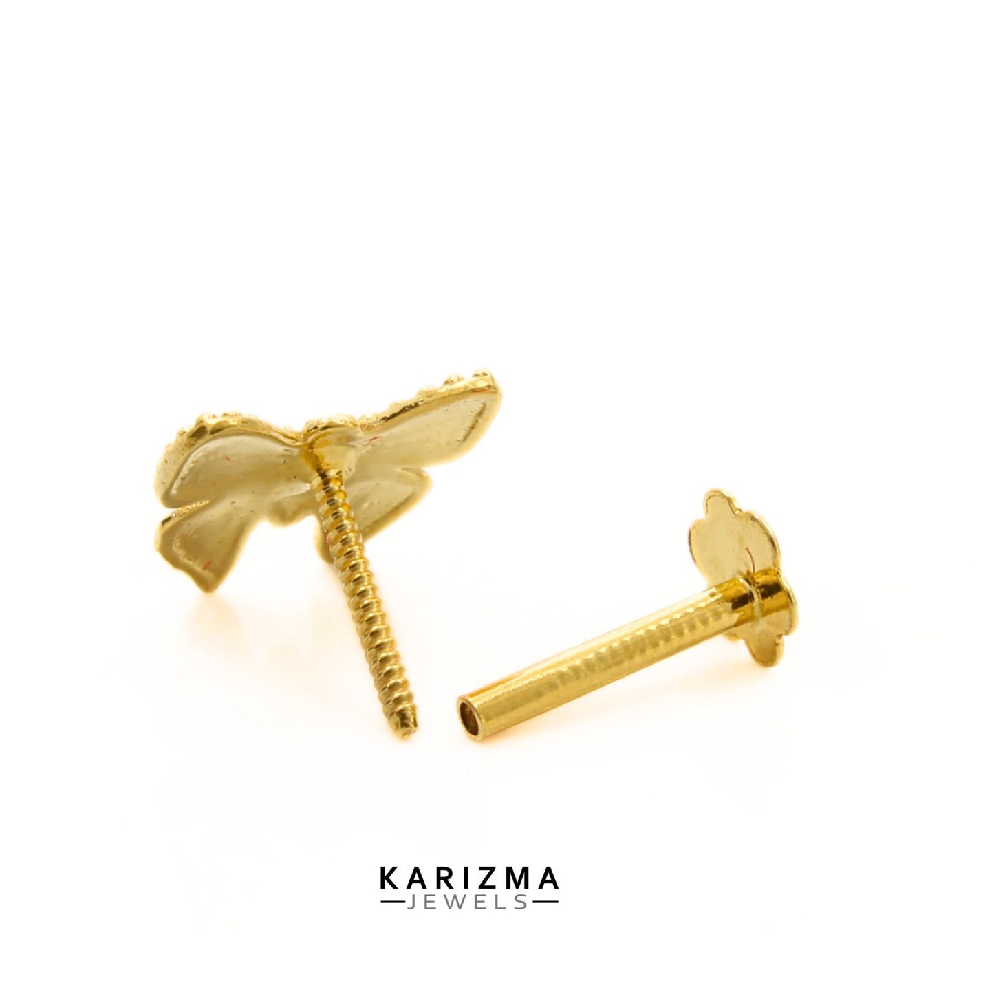 18K Real Gold Butterfly Two in One women Nose pin cum Earring Gold Screw Back