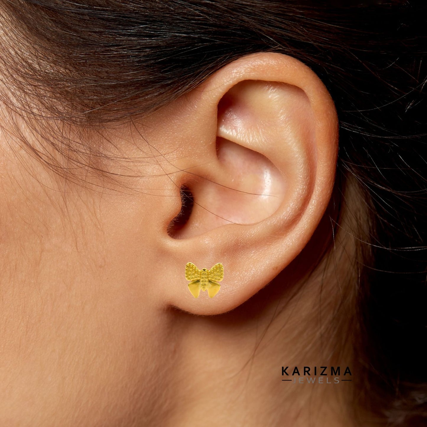 18K Real Gold Butterfly Two in One women Nose pin cum Earring Gold Screw Back