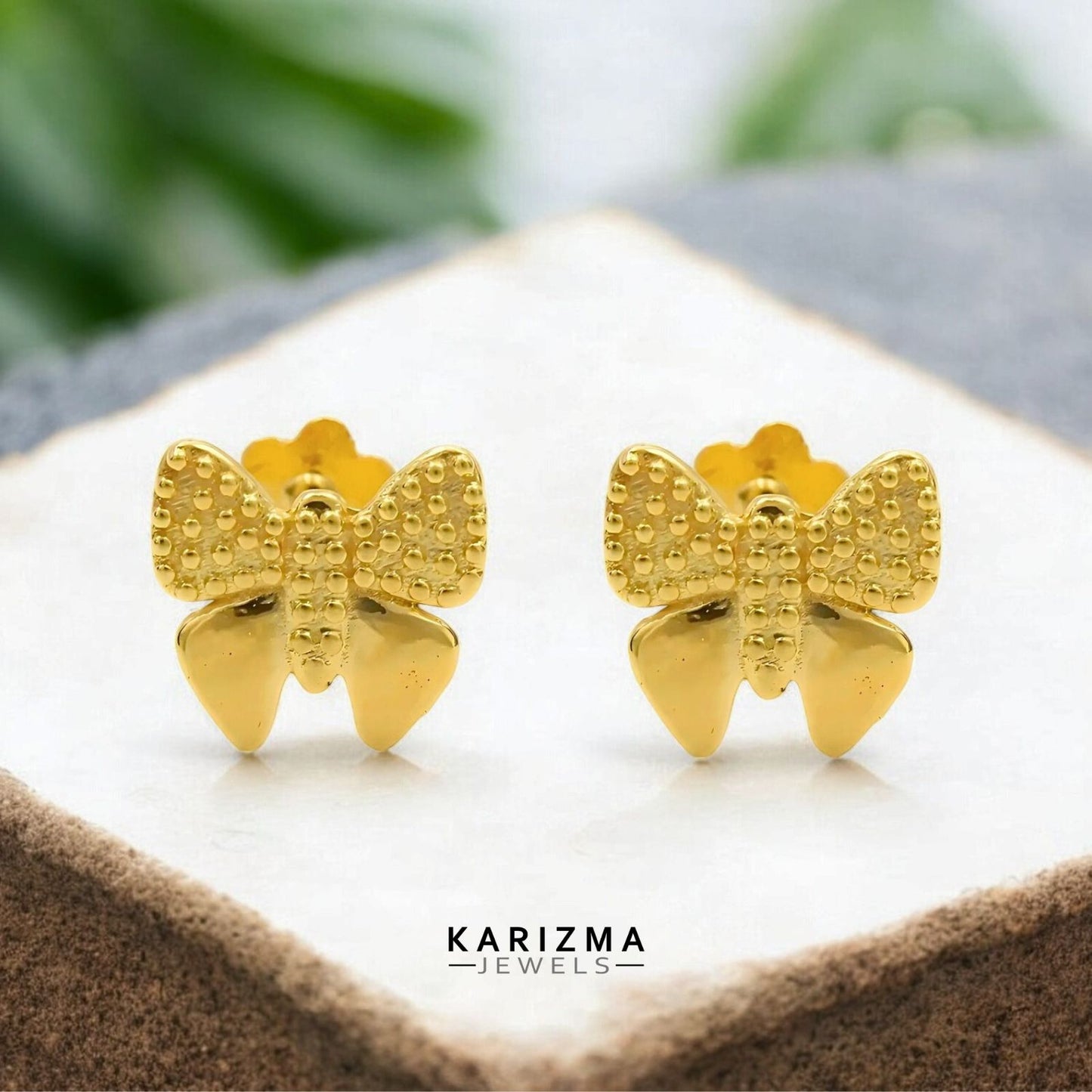 18K Real Gold Butterfly Two in One women Nose pin cum Earring Gold Screw Back
