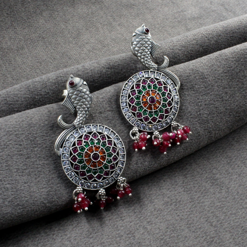 Real 925 Sterling Silver Oxidized Kundan Earrings – Karizma Jewels