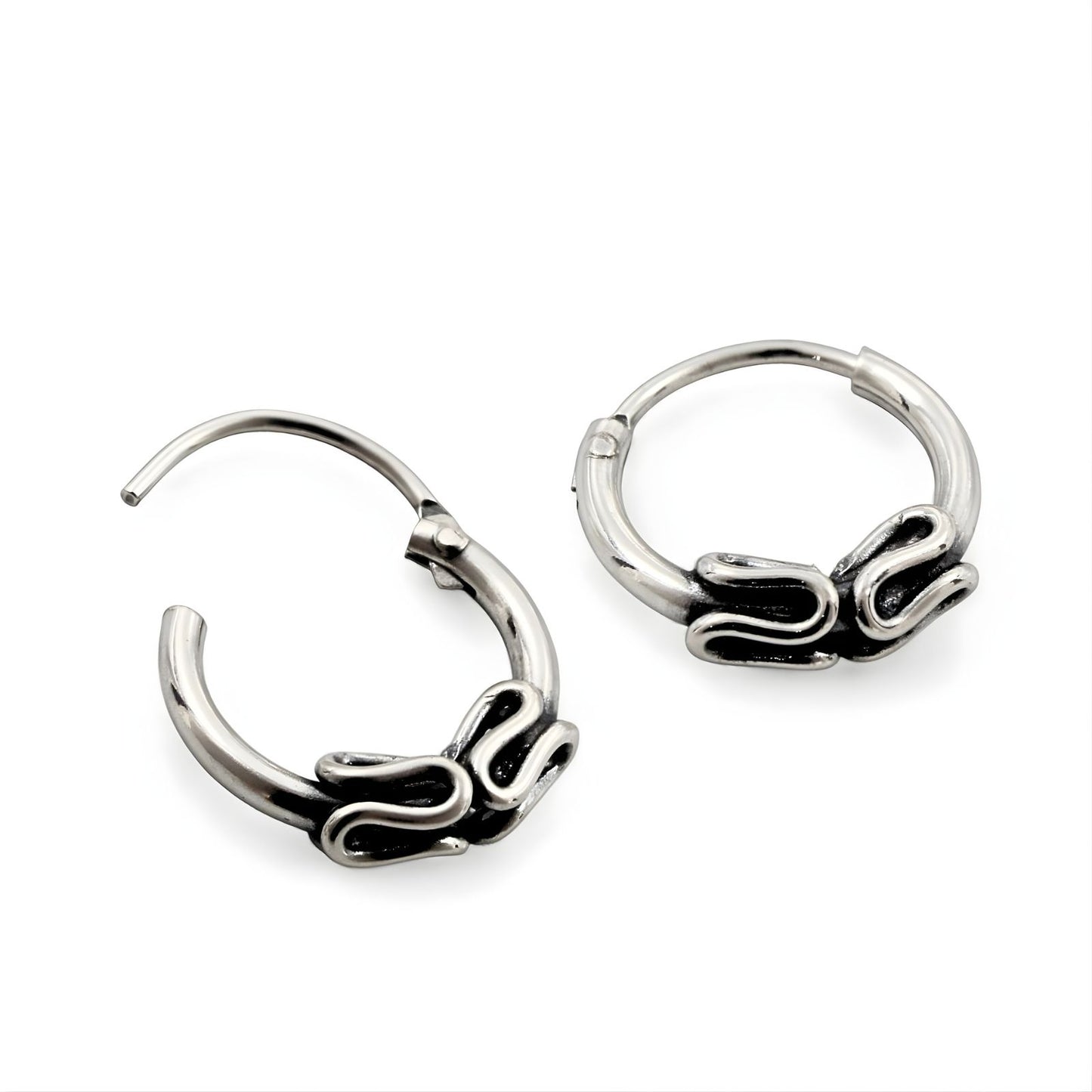 Cute 925 Real Sterling Silver Oxidized small Bali hoop Earrings for Girls - Pair