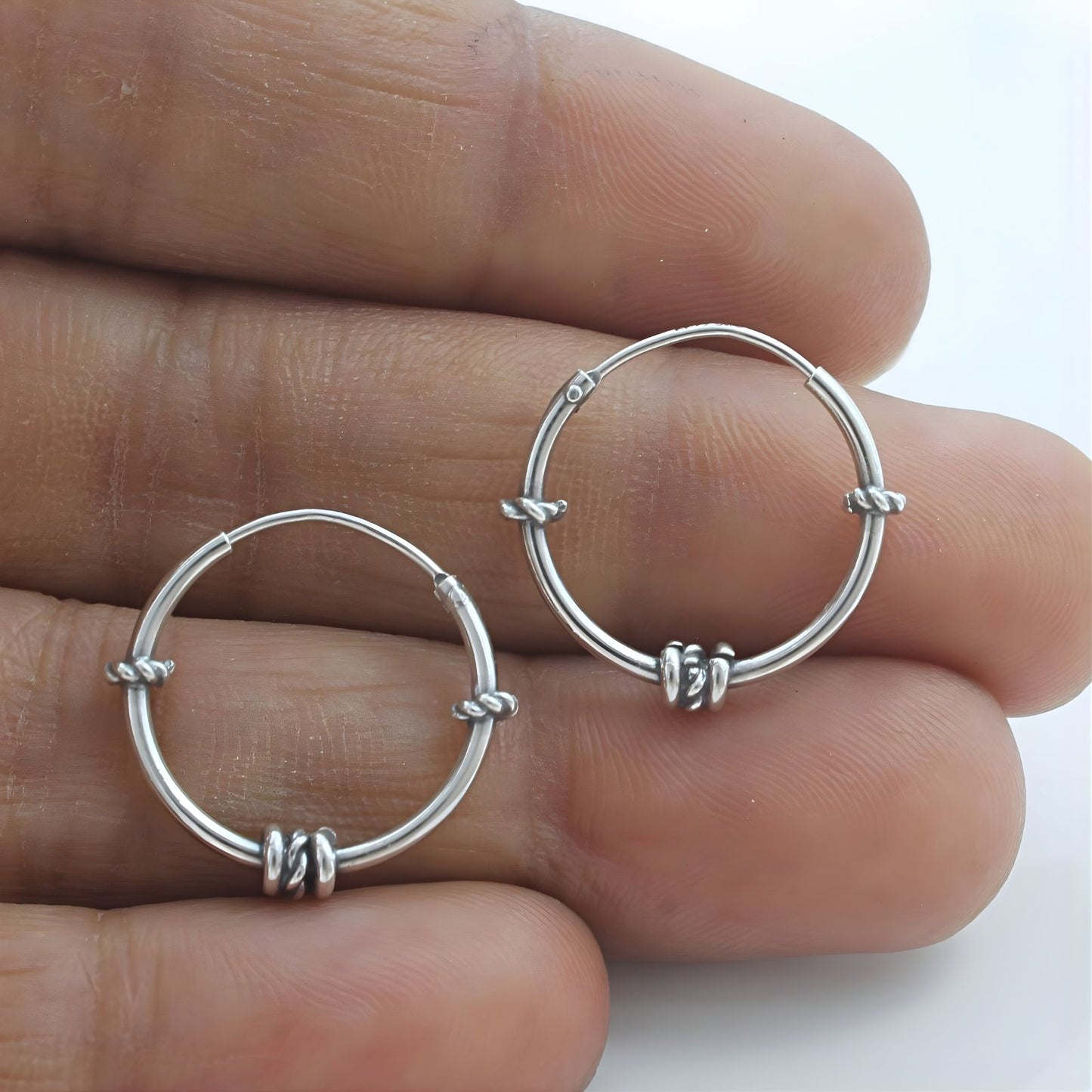 925 Real Sterling Silver Oxidized light weight rope design bali hoop earrings for women - Pair
