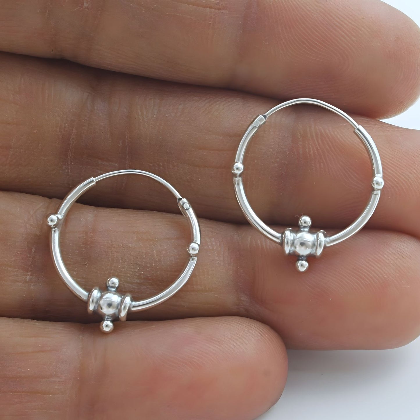 Divine 925 Real Sterling Silver Oxidized bali hoop earrings for women - Pair