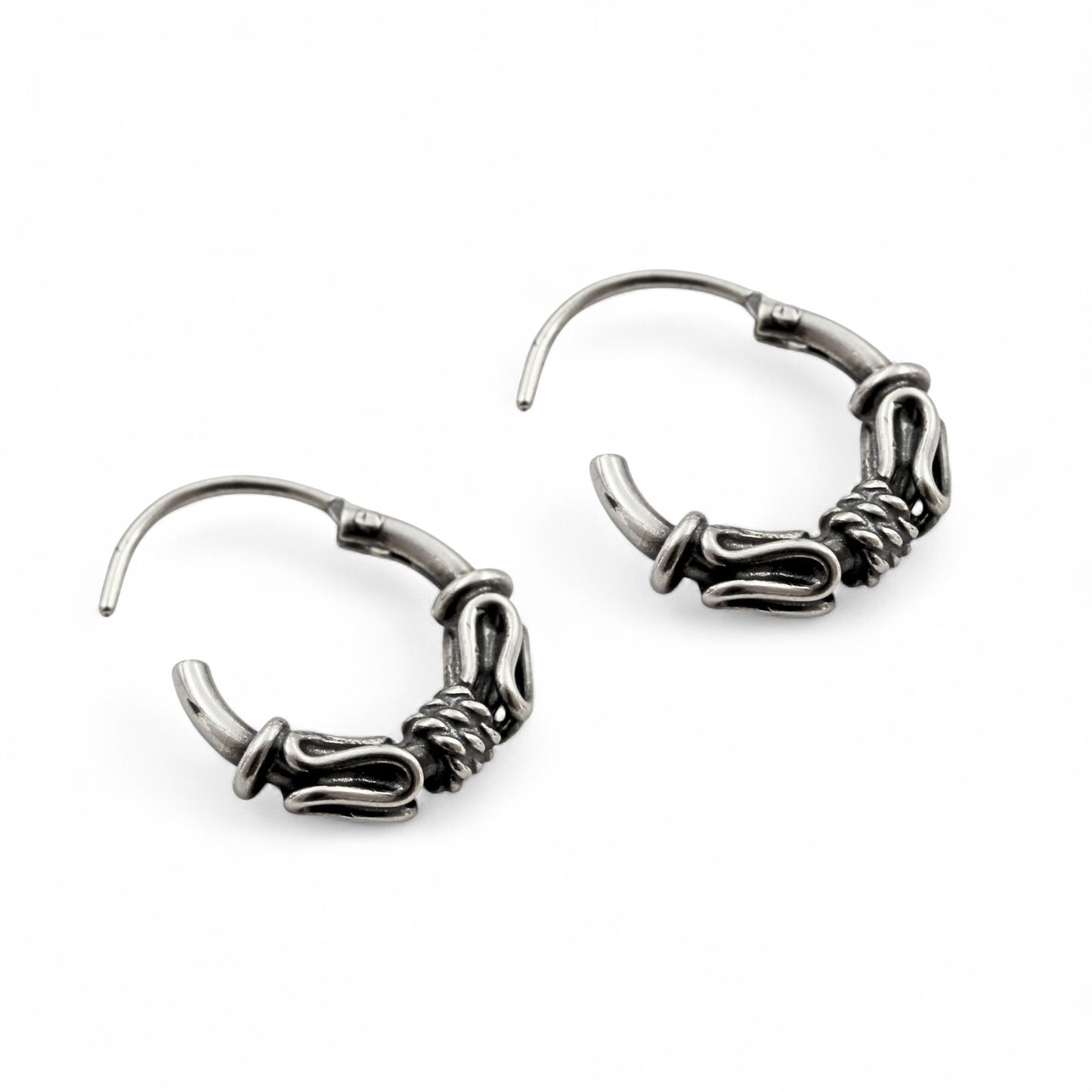 925 Real Sterling Silver Oxidized wired style bali hoop earrings for Girls - Pair