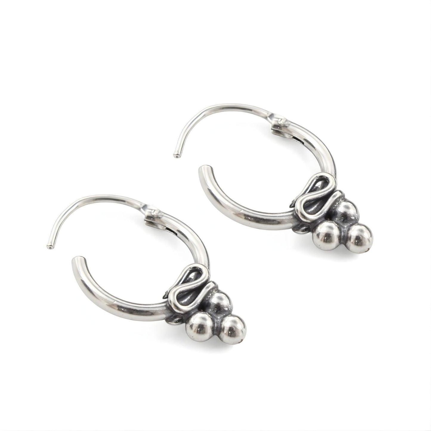 925 Real Sterling Silver Oxidized small hoop earrings for Girls - Pair