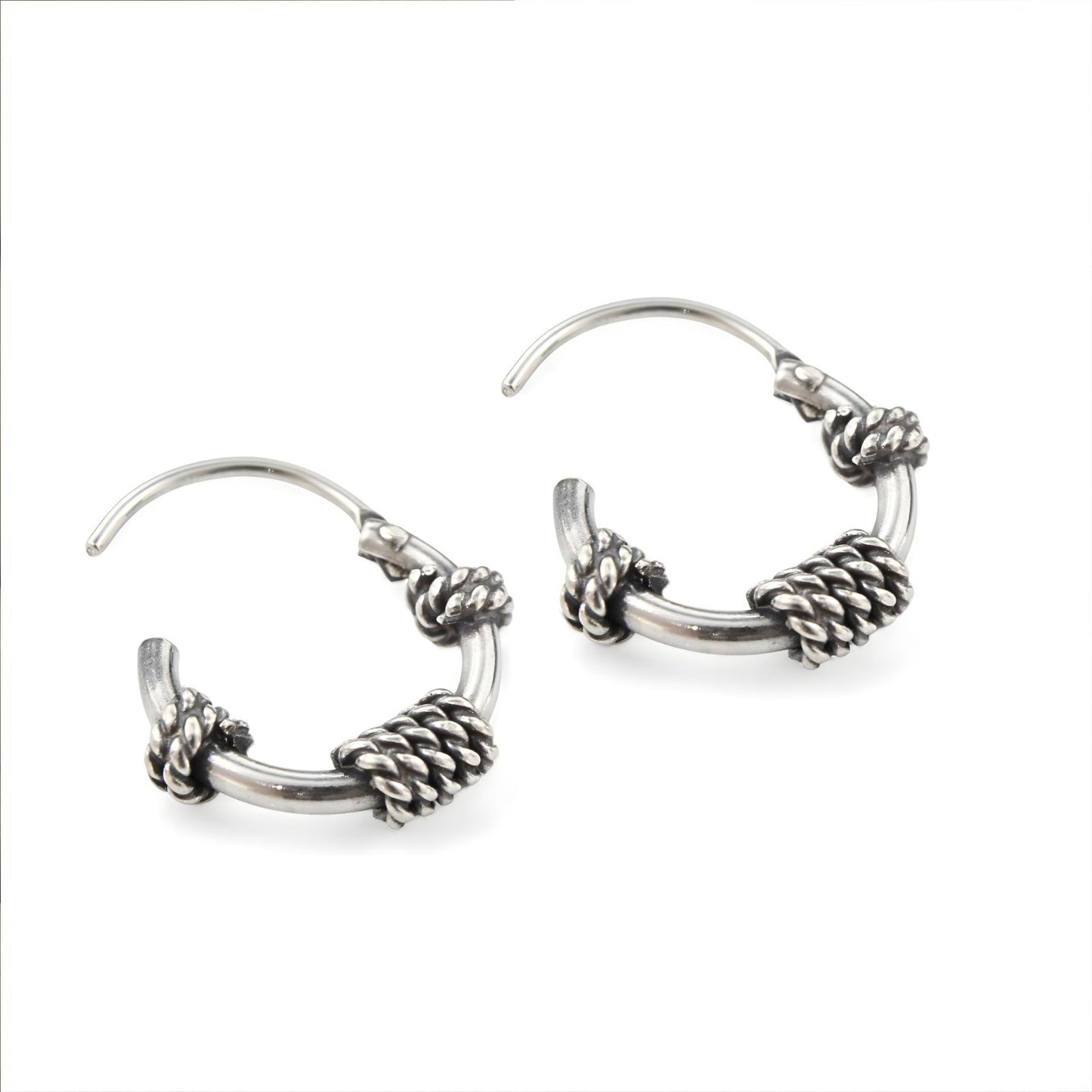 925 Real Sterling Silver Oxidized elegant rope Design small bali hoop earrings for Girls - Pair