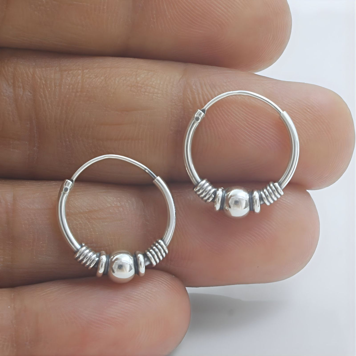 925 Real Sterling Silver Oxidized elegant bali hoop earrings for women - Pair