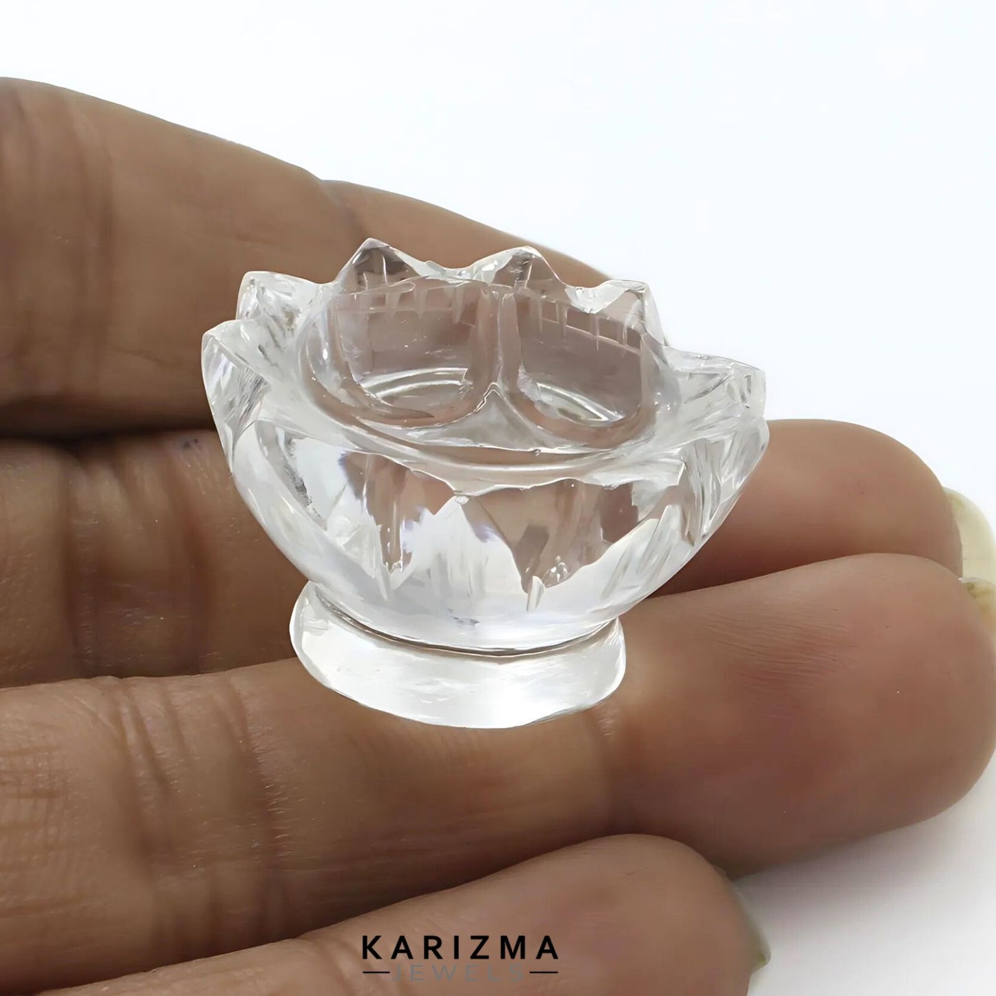 57.9CT Natural Crystal Quartz (Sphetic) Lotus Flower Laxmi Charan Paduka Religious Gift