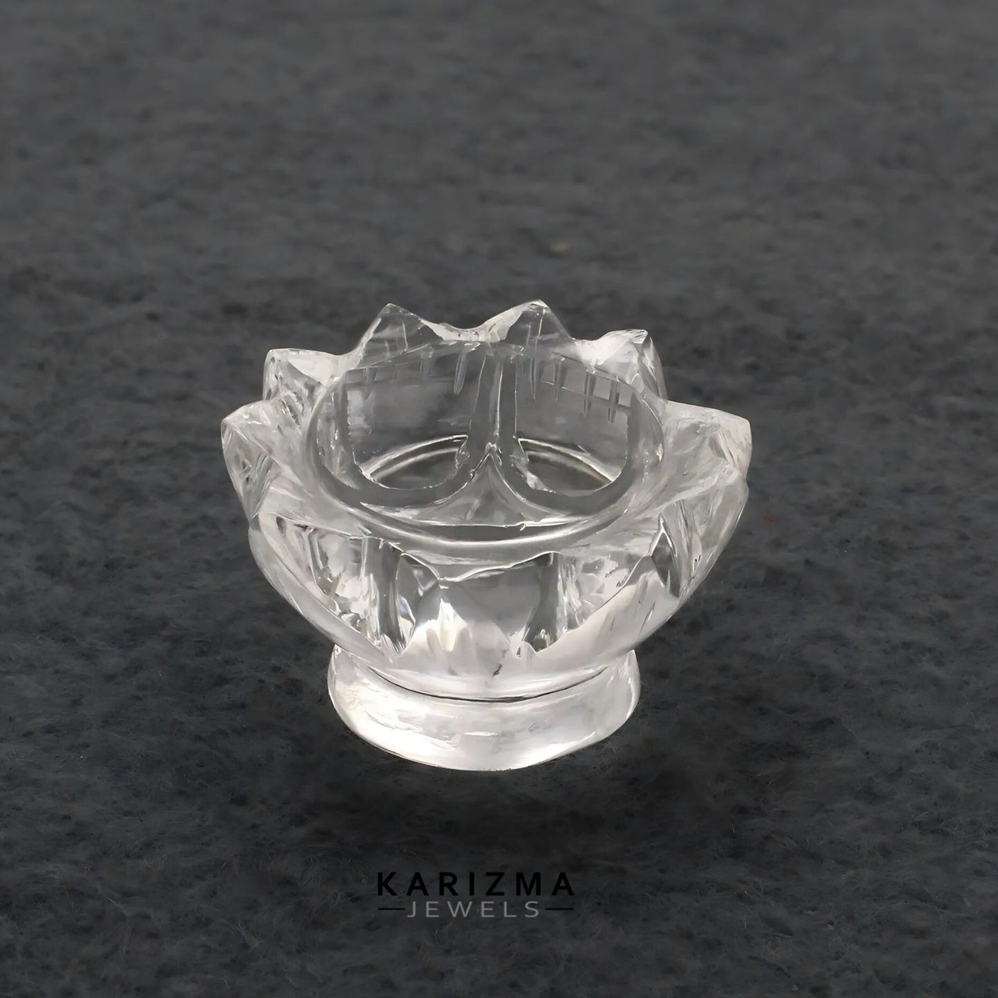 57.9CT Natural Crystal Quartz (Sphetic) Lotus Flower Laxmi Charan Paduka Religious Gift