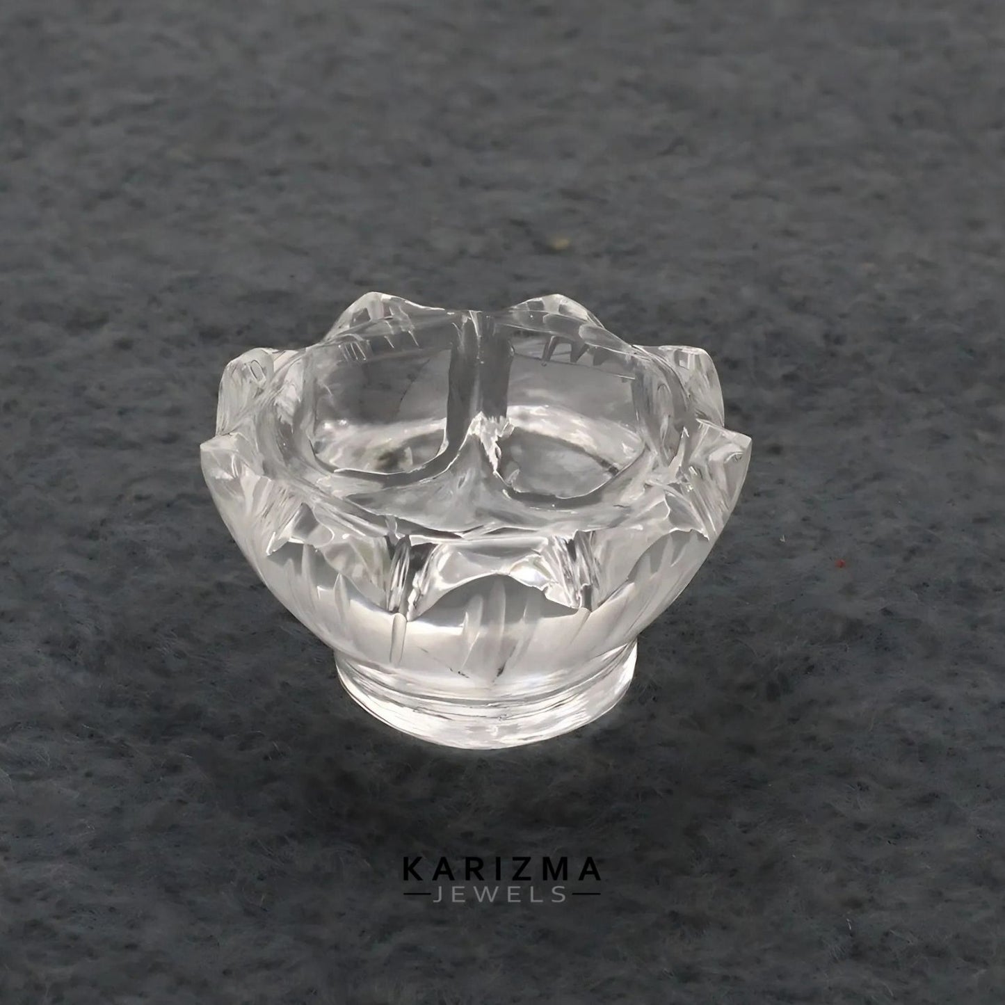 57.7Ct Natural Crystal Quartz (Sphetic) Lotus Flower Laxmi Charan Paduka Religious Gift