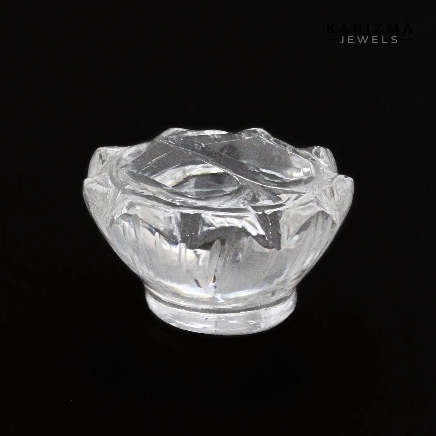 57.7Ct Natural Crystal Quartz (Sphetic) Lotus Flower Laxmi Charan Paduka Religious Gift
