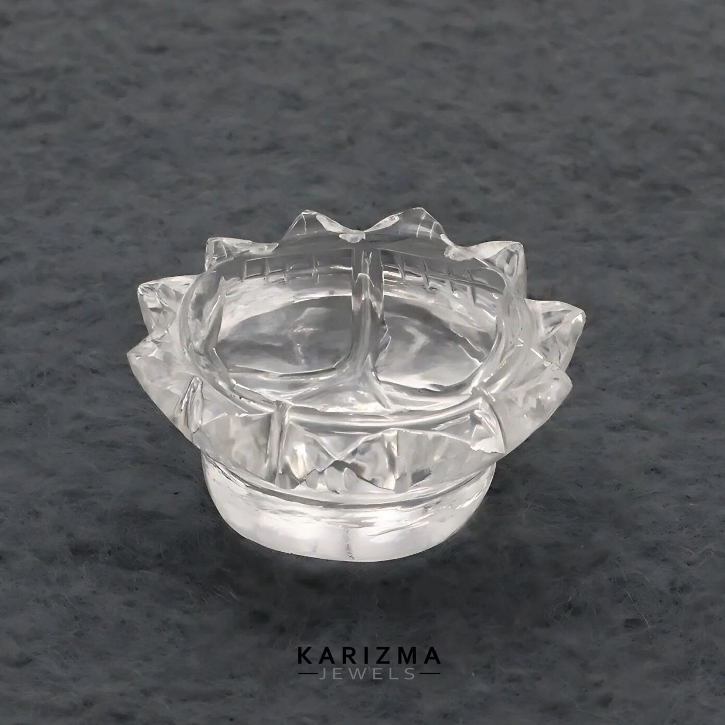 45CT Natural Crystal Quartz (Sphetic) Lotus Flower Laxmi Charan Paduka Religious Gift